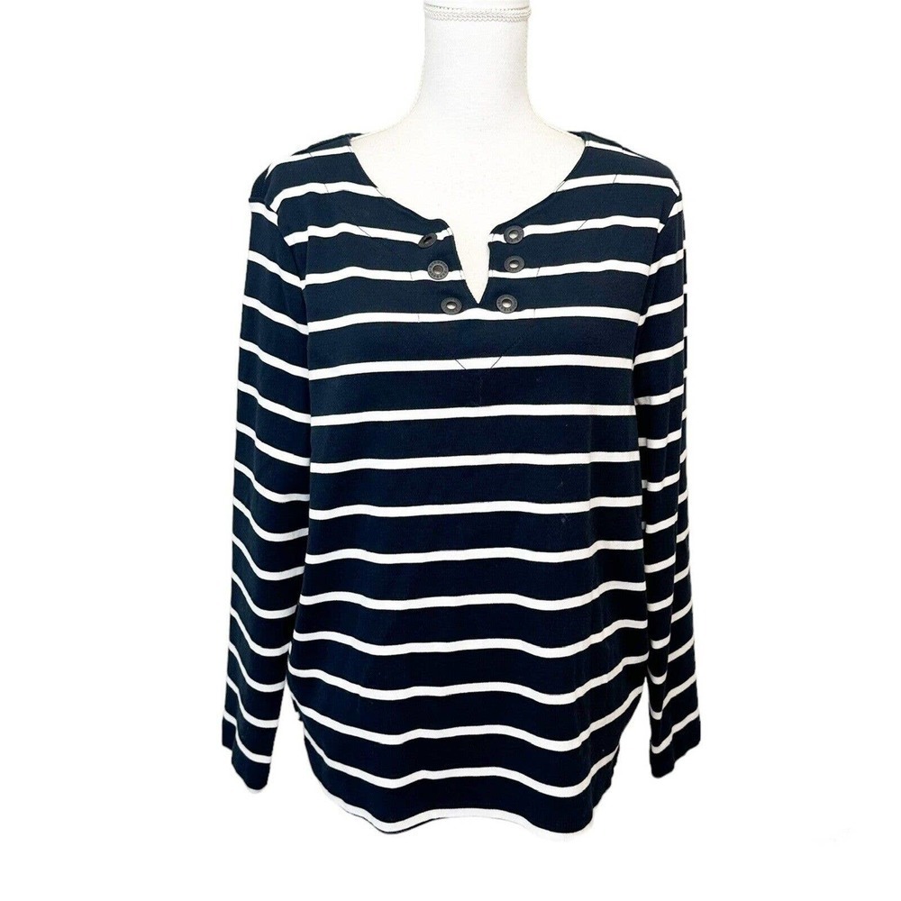 Barbour Womens Size 12 Watergate Overlayer Top Long Sleeve Nautical Navy Stripe